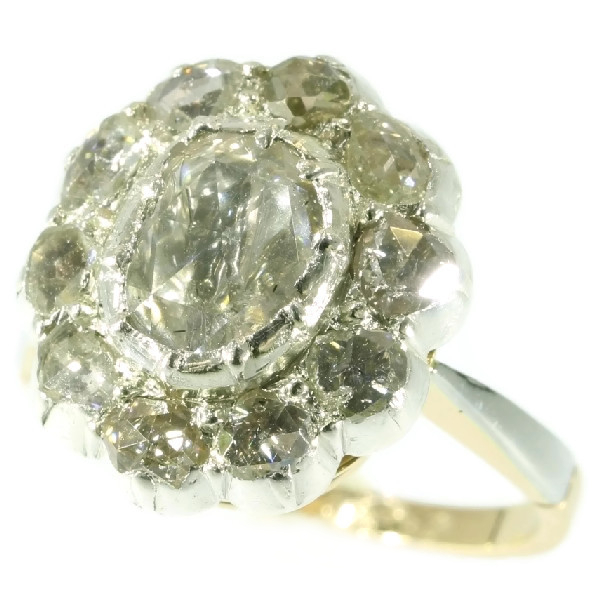 Vintage diamond cluster ring with big rose cut diamond